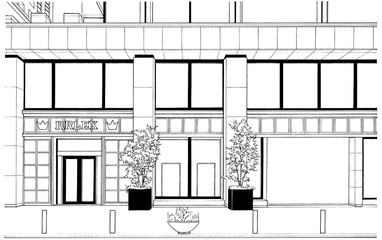 漫画風ペン画イラスト　オフィス街（街並）