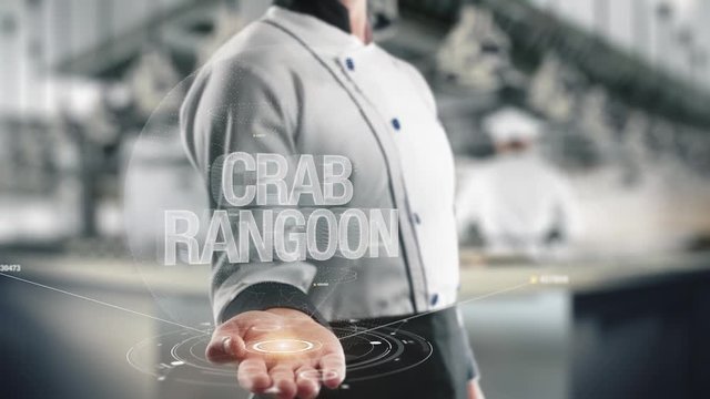 Chef holding in hand Crab Rangoon
