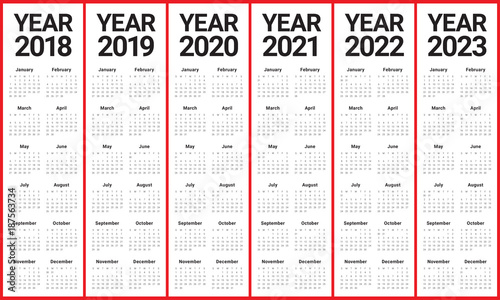 Year 2018 2019 2020 2021 2022 2023 Calendar Vector Wall Mural | Wallpaper Murals-Dolphfyn