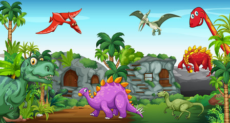 Dinosaurs in the park © GraphicsRF