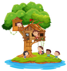 Children playing in the treehouse