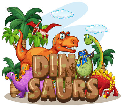 Dinosaur world design with many dinosaurs