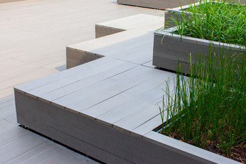 Outdoor planter with green planting