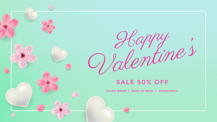 Valentines day sale background with flower rose and heart vector, wallpaper, flyers, invitation, posters, brochure, banners