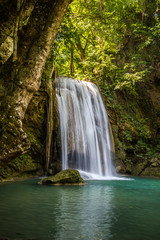 Fototapeta na wymiar Erawan waterfalls in Kanchanaburi, Thailand