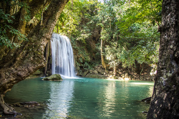 Fototapeta na wymiar Erawan waterfalls in Kanchanaburi, Thailand