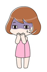 バスタオルを巻いてショックを受けている女性