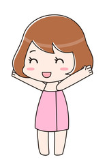 バスタオルを巻いてバンザイする女性