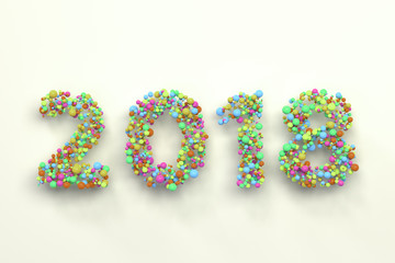 2018 number from colorful balls on white background