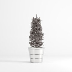 Silver Christmas plant on Pink background. minimal idea concept.