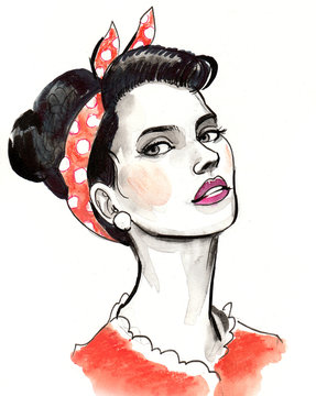 Watercolor sketch of a pin up beauty