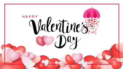 Happy Valentine's day calligraphic Inscription decorated with red heart and pink background. vector illustration. brochure, flyer, wallpaper, invitation card, poster, banner.