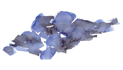 Dark blue and black brush strokes painted in watercolor on clean white background