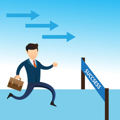 young businessman illustration run go to success line