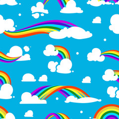 Seamless pattern with clouds and rainbow