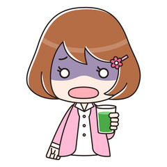 青汁入りのコップを持って青ざめている女性　バストアップ