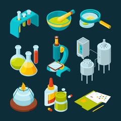 Pharmaceutical and chemical industry isometric illustrations