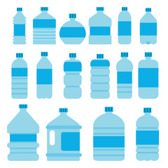 Illustrations of empty plastic bottles in flat style