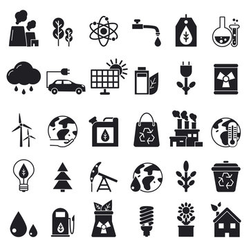 Monochrome icons set of ecology. Vector pictures