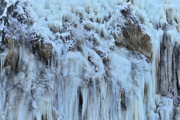 Winter landscape frozen waterfalls