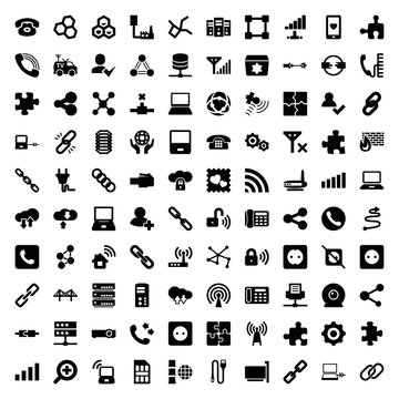 Connection icons. set of 100 editable filled connection icons