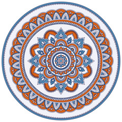 Colored decoration in mandala form. Mehndi style. Decorative pattern in oriental style. Eastern ethnic pattern.