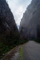 Выезд из каменного каньона, дорога на Рицу, Абхазия.