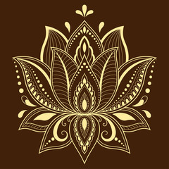 Henna tattoo flower template in Indian style. Ethnic floral paisley - Lotus. Mehndi style. Ornamental pattern in the oriental style.