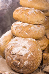 Freshly baked bread stored on top of each other.