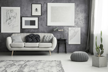 Living room with grey pouf