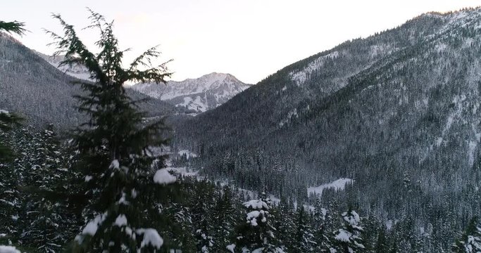 Stevens Pass Washington Mountain Highway Aerial View Winter Beautiful Forest Landscape