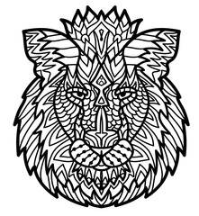 Hand drawn doodle zentangle lion illustration. Decorative ornate vector lion head drawing