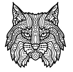 Hand drawn lynx head animal isolated. Doodle line graphic design. Black and white drawing mammal.