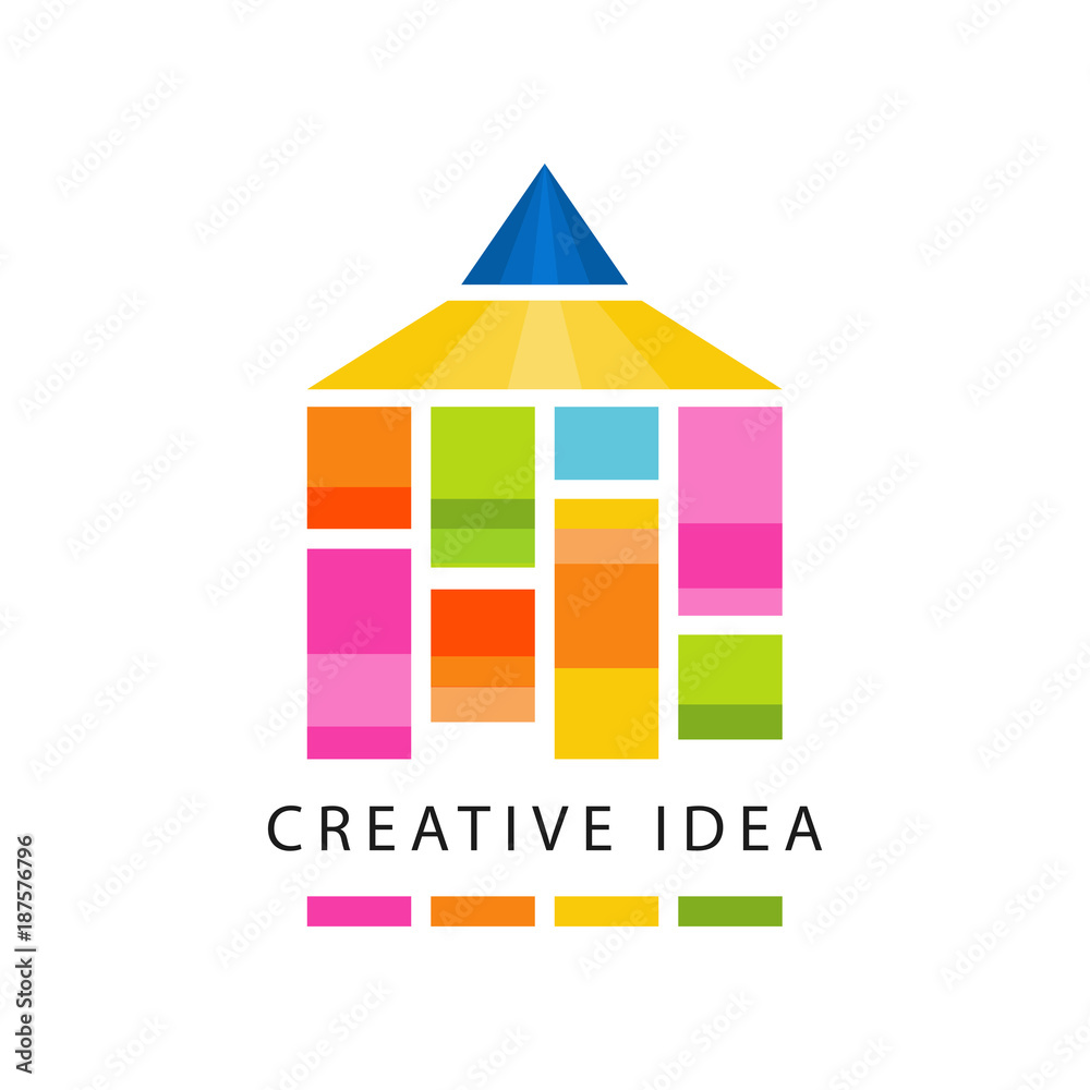 Sticker creative idea logo original template with abstract color pencil. educational business, children deve