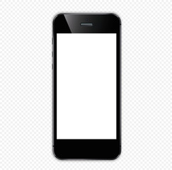 black smartphone on with a white screen on a transparent background