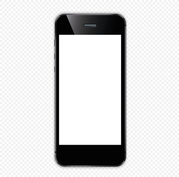 black smartphone on with a white screen on a transparent background
