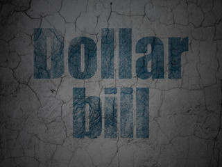 Banking concept: Blue Dollar Bill on grunge textured concrete wall background