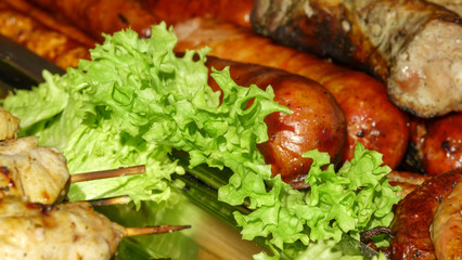 Grilled sausages on the home