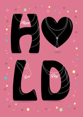 Happy Love Day. Black Letters with Pearl Collars