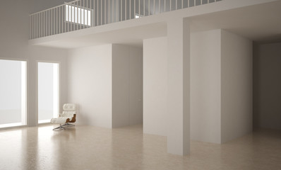 Modern empty space with limestone floor, minimalist architecture interior design