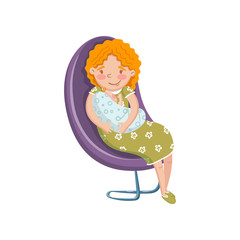 Young woman in casual clothing sitting at chair with newborn baby cartoon vector Illustration