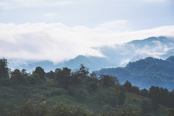 Fototapeta premium Beautiful mountains with clouds and fogs.