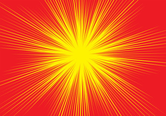 Obraz premium Abstract radial red line zoom speed light on yellow for comic cartoon background vector illustration.