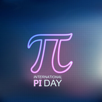 International Pi Day!  Mathematical constant number. March 14th. Neon logo.Vector illustration.