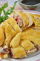 Close up of chopped boiled chicken