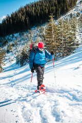 Fototapeta na wymiar Climber in the winter mountains.