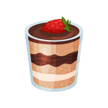 Layered chocolate dessert, panna cotta or vanilla pudding in glass cartoon  vector Illustration Stock Vector | Adobe Stock