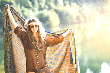 Pretty free hippie girl with a cloth - Vintage effect photo