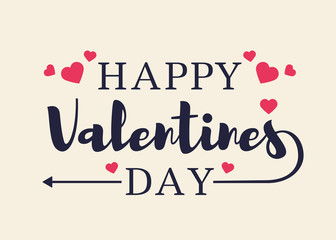 Valentines Day. Greeting card, typography poster with lettering, arrow and hearts. Vector illustration