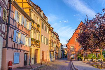 Colmar Half Timber House city skyline when sunrise, Colmar, France